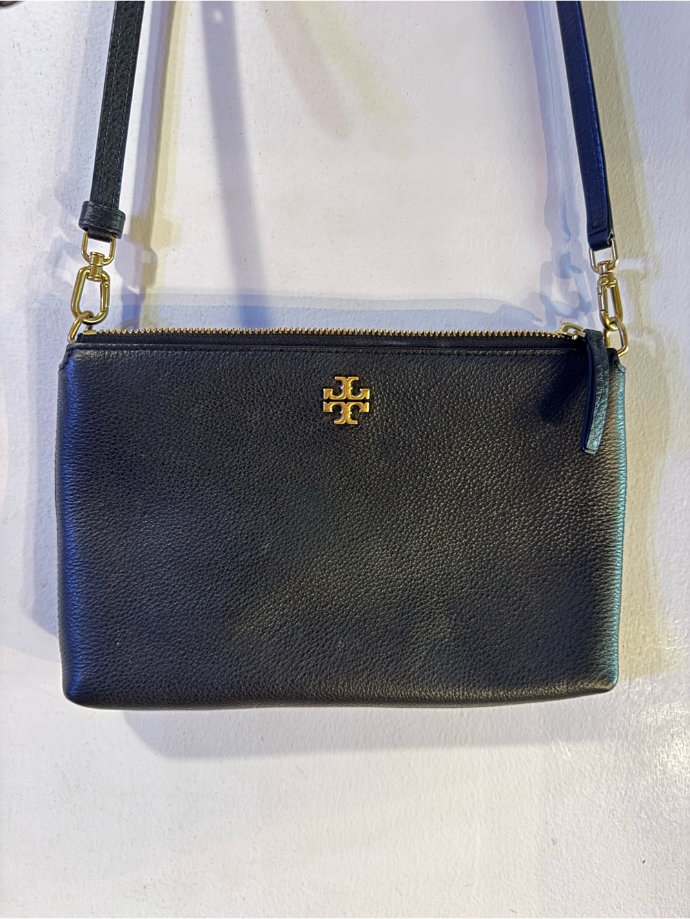 Tory Burch Dark Navy Blue Leather Crossbody With Gold Hardware LIKE NEW